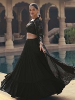 Black Real Georgette Koti Style Lehenga Choli